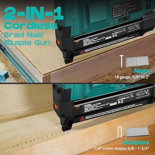 NEU MASTER Pistola de pregos alimentada por bateria, calibre 18 2 em 1, pregador/pistola de grampear