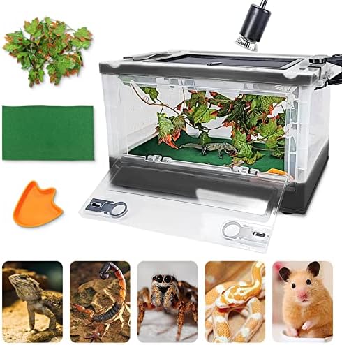 RunDuck Foldable Reptile Terrariums Kits with Plant, Feeding Bowl, Carpet, Easy to Carry, Easy to Move with Wheels, Heat-Resistant Material, Suitable for Lizard Tortoise Leopard Gecko, Gift for Kid