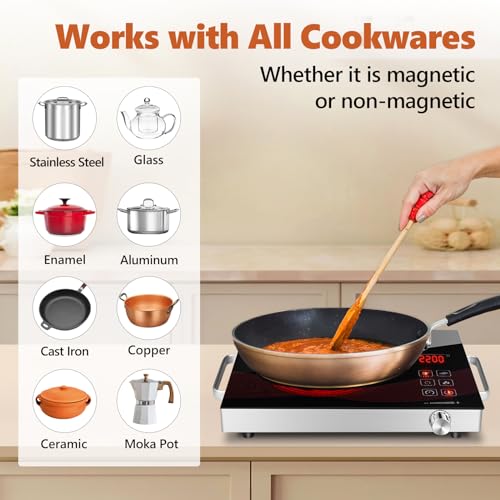 Countertop Infrared Hot Plate Electric Cooktop Portable Cooker for Cooking Single Burner Stove, 2200 Watt Compact Hotplate Adjustable Temperature Control, Sensor Touch & Knob - Image 6