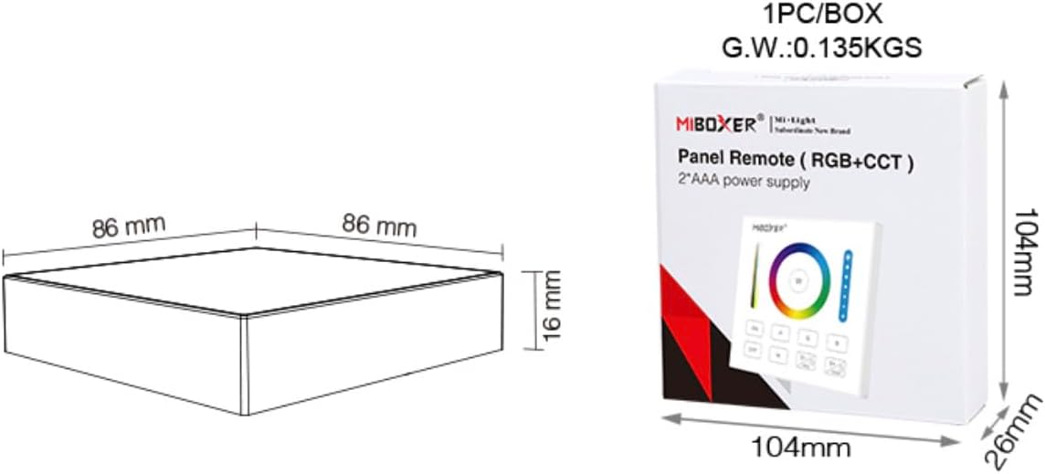 MiBOXER B0 Panel Remote dimensions and packaging
