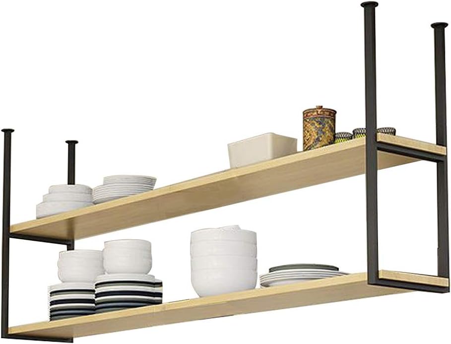 Nordic Style Wrought Iron Restaurant Ceiling Shelf Storage Rack 2 Layer