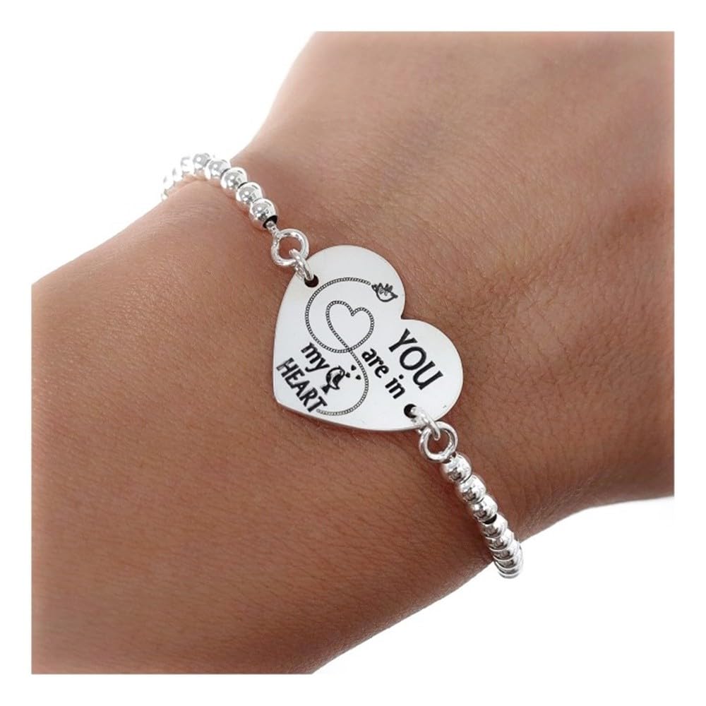 argento legge braccialetto 18 centimetri 925m. sfere di metallo messaggio cuore [AB5446]