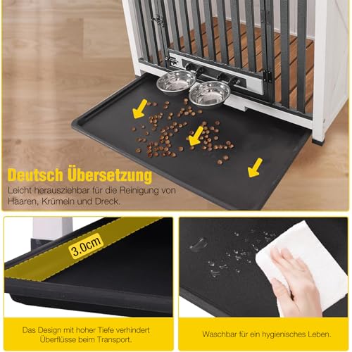 Aivituvin Hundekäfig Möbel, hundebox Möbel für kleine mittlere Hunde, Holzhundehaus mit klappbarem Holzdeklappdach, Tragbare stabile Hundekennel Nachttisch Kombination (weiß, L)