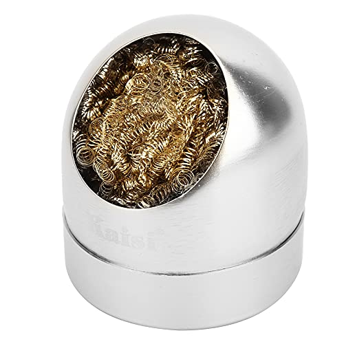 Solder Cleaning Ball, Solder Tip Cleaner Wire Ball Soldering Iron Cleaning Ball Holder Base Stand Gold Silver Copper Steel, Welding Accessories (Silver)