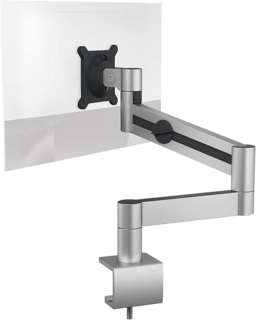 Durable Monitor Mount Pro with desk clamp | flexible arm 360° rotatable for ergonomic use | for VESA screens sized between 21-27
