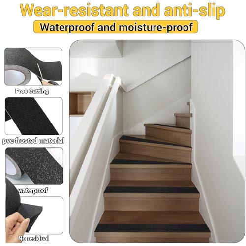 Image of Heavy Duty Anti Slip Grip Tape for Stairs Floor Outdoor /Indoor Waterproof 4 Inch x 16.5Ft Freads Non Slip Friction Tape Adhesive for Skateboards Stairs Ramps Black