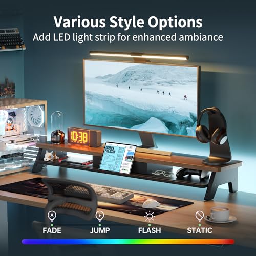 AFOOYO Dual Monitor Stand Riser,LED 2-Tier 39.3 Inch Computer Monitor Stand for 2 Monitors,Office Desktop Organizer with Storage Drawer and Phone Holder for Laptop,PC,Computer,Printer,Walnut by AFOOYO - Used condition - Image 3
