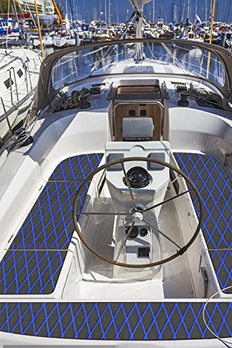 Image of Boat Flooring Eva Foam Decking Marine Non-Slip Self-Adhesive Flooring for Motorboat Fishing Boat RV Yacht Kayak Swimming Pool 86.6 inchX37.4 inch (Dark Grey and Blue Diamond Seamlines)