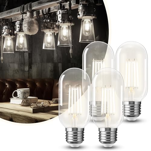 Image of DORESshop LED Edison Bulbs 4 Pack,4W Antique LED Filament Bulbs,Daylight | 40W Equivalent,E26 Base,T45 LED Bulb with Clear Glass,4000K,Non Dimmable,Great for Home,Bedroom,Office