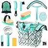 Abbylike 12 Piece Horse Grooming Kit with Organizer Tote Bag Brush Sets for Derby Day Show Horses Professional Tools for Care & Massage(Mint Green and Grey)