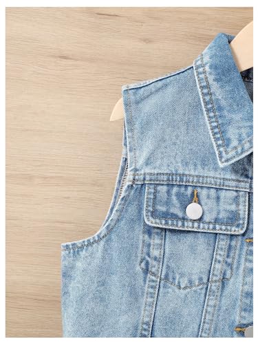 Image of SweatyRocks Girl's Denim Vest Button Down Sleeveless Jean Jacket Outerwear with Pockets