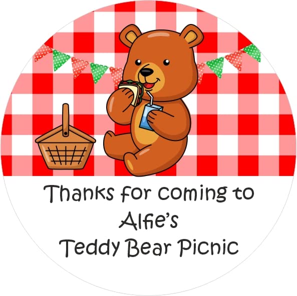 39 Personalised Teddy Bear Picnic Stickers Schools, Birthday Picnic Party Bags