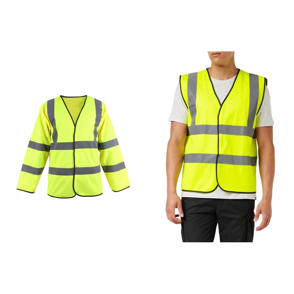 Blackrock Hi-Vis Yellow Long Sleeve Waistcoat, fully EN certified - Large & Hi-Vis Yellow Sleeveless Vest Waistcoat, fully EN certified - Large