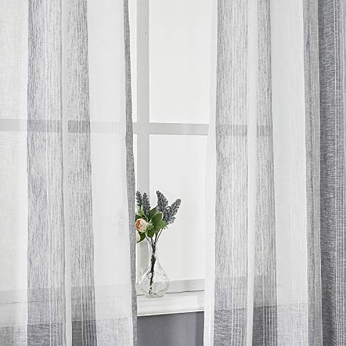 Haperlare Grey Striped Kitchen Curtains 36 Inch Farmhouse Faux Linen Textured Sheer Tier Window Curtains Yarn Dyed Vertical Cafe Curtains Small Half Window Treatment Set Short Curtains, Set Of 2 #TOP5