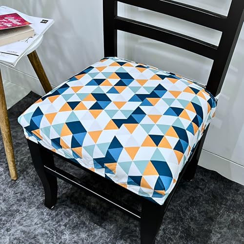 Image of Set of 6 Stretchable Dining Chair Covers, Universal Fit Washable Seat Slipcovers for Dining Room & Home Decor (Blue Triangle)