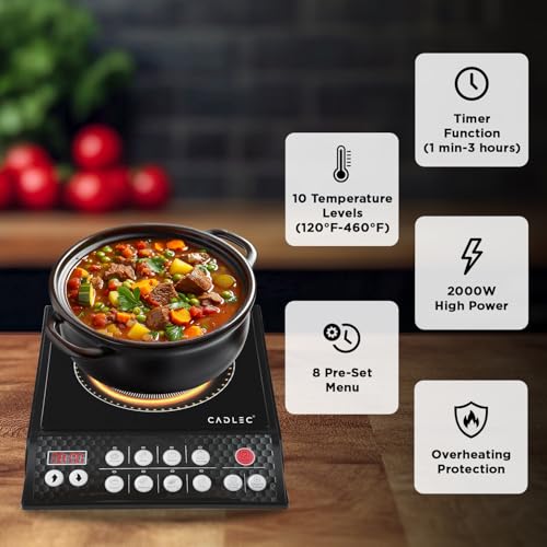 Image of Cadlec CookFusion 5 2000W Induction Cooktop | 8 Cooking Modes, Auto Shut-Off, Over-Heat Protection, LED Display, BIS Approved, 2-Year Warranty | Black