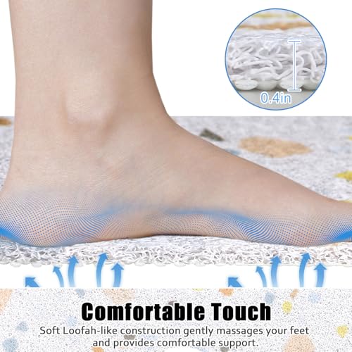 Image of Square Shower Mat Non Slip: 31x31 Inch Shower Floor Mat with Drain Hole in Middle, Super Soft and Comfortable PVC Loofah Massage Bath Mat for Shower, Anti Slip Shower Stall Mat, Quick Drying