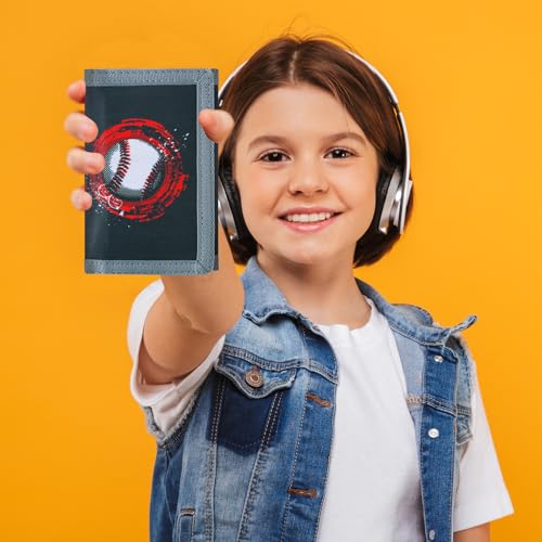 Image of Kids Wallet for Boys Girls, Trifold RFID Wallet with Key Chain and Zipper Pocket for Kids 4-18 Novelty Birthday Gifts, Coin Pouch Purse for Children Teens Outdoor Sports-Baseball