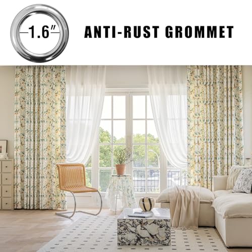 Image of SUOUO Cottage Country Small Floral Chenille Semi Blackout Curtains 84 Inches Green Yellow Tiny Wildflower Botanical Farmhouse Window Drapes for Living Room Dining Bedroom 2 Panels
