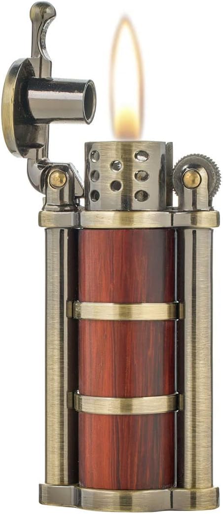 Rosewood Case Antique Style Petrol Kerosene Soft Frame Cylinder Type Windproof Lighter (Bronze)