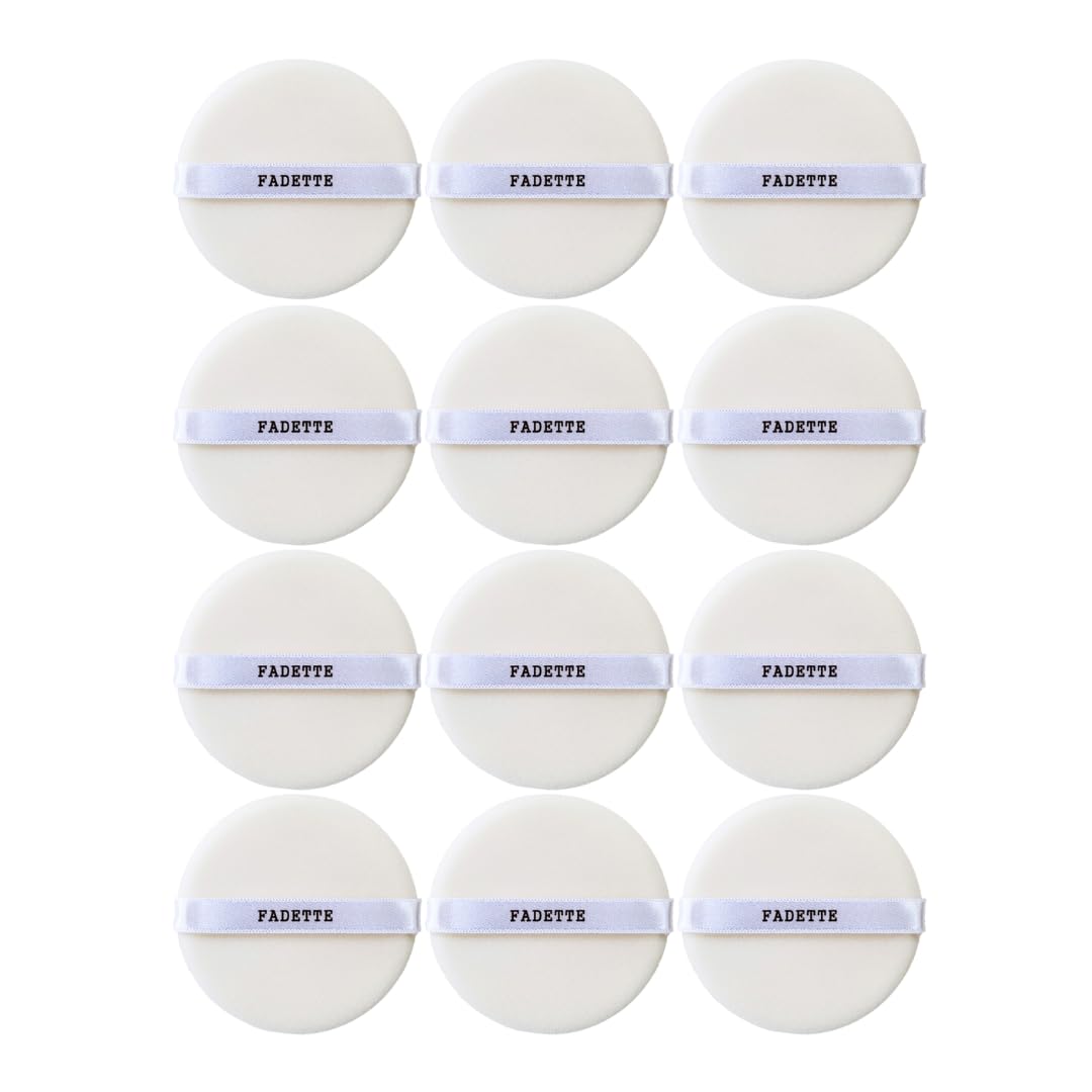 FADETTE Powder Pact Flocked Form Soft Puff 12 Pcs - Powder Puff Makeup Sponges for Powder Beauty Gifts for Women Beauty Blender Sponge (Big) (White)