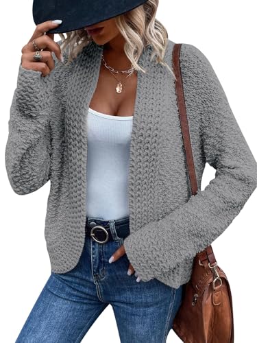 Image of PRETTYGARDEN Open Front Fall Lightweight Cardigan Sweaters for Women Trendy 2025 Popcorn Knit Cardigans Cute Sweater