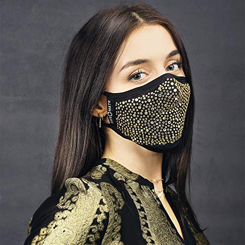 Safe+Mate x Case-Mate - Brilliance - Cloth Face Mask - Washable & Reusable - Rhinestones - Adult S/M - Cotton - with Filter - Gold - Image 3
