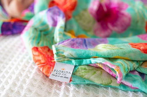 Image of Florida Kid Co. Hibiscus Baby Swaddle Blanket - 70% Viscose from Bamboo / 30% Cotton Muslin - Silky Soft, Breathable, Lightweight, Large - 47 in. x 47 in.