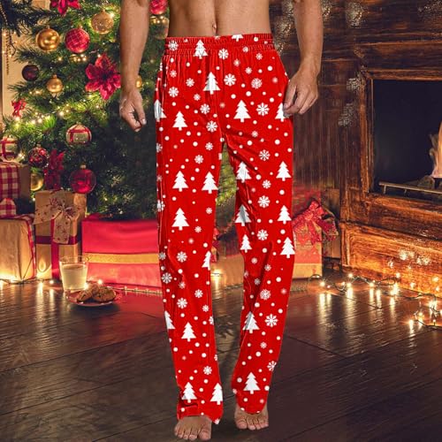 Mens Trendy Plaid Home Pants - Casual Xmas Style Printing Pj Pants with Elastic Waist - Holiday Trousers4