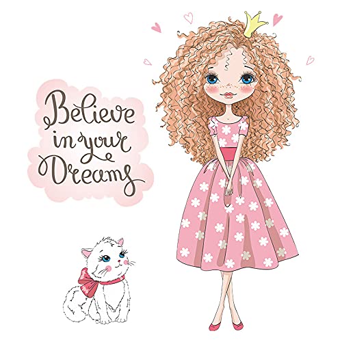 Image of Adorable Girl Cat & Quote Wall Stickers for Kids Room Bedroom Living Room Door Study Boho Nursery Wall Decoration Wall Sticker for Baby Girl Room Bedroom Nursery Playroom Decor-Self-Adhesive