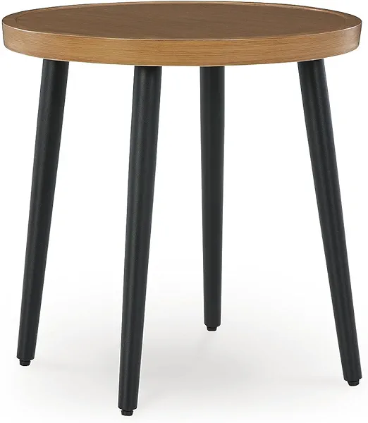 Signature Design by Ashley Horizon Hall Casual Outdoor End Table with 4 Legs, Light Brown & Black