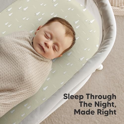 Image of 2-Pack Organic Bassinet Sheets for Girls, Boys - 100% Cotton Bassinet Mattress Sheets Compatible with Halo Bassinest Swivel Sleeper, Graco, Baby Delight, Chicco, Fitted Bassinet Sheets (Pine Grove)