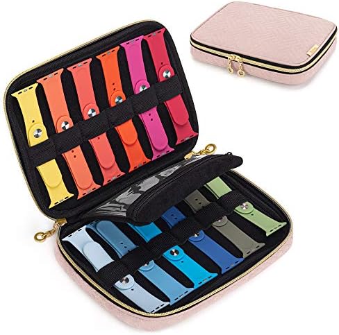 Teamoy Watch Band Storage Case Holds 12 Watch Straps, Travel Organizer Bag Compatible for All Series Apple Watch Bands or Smart Watch Bands, Misty Rose