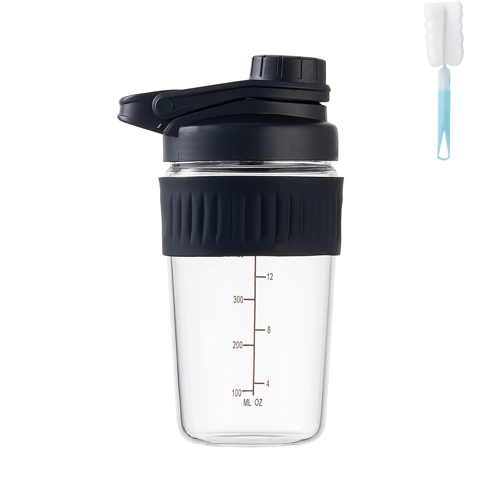 16oz Glass Shaker Bottle for Protein, Small Borosilicate Glass Protein Powder Leak-Proof Shaker Cup Mixes with 304 Blending Ball(16oz,Black) - 1