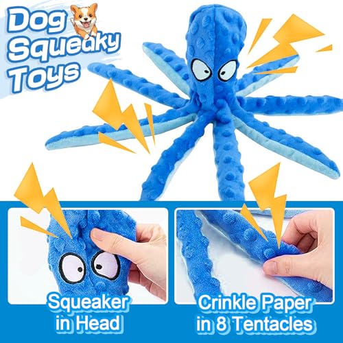 Alphatool Squeaky Dog Toys - Soft Plush Chew Crinkle Puppy Toys to Keep Them Busy, Octopus No Stuffing Interactive Essentials for Teething Small Medium Pets Dogs Gifts - 1pcs - Image 3