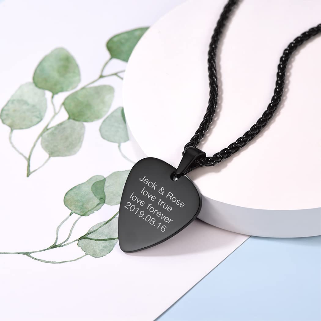 Suplight Collar Guitarra Acero Inoxidable de Mujeres, Púas de Guitarra para Amantes de Músicos, Joyería Deliciosa con Nombres Grabados Personalizados