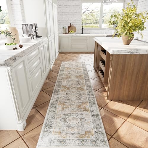 Runners for Hallway Kitchen Runner Rugs: 2'x 10' Washable Runner Rug Boho Non Slip Long Floor Rug with Rubber Backing Faux Wool Vintage Carpet Runners for Entryway Indoor Foyer Bedroom Living Room