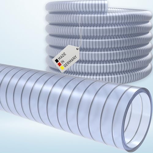 Saugschlauch Spiralschlauch Pumpenschlauch Förderschlauch Wasserschlauch Druckschlauch - Made in Germany (13 mm (1/2') - Meterware, Saugschlauch - Transparent)