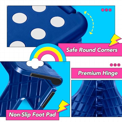 Image of Delxo Folding Step Stool 13 inch 2 Pack,300 Lbs Step Stool for Kids&Adults | Foldable Step Stool,Non-Slip Foot Stools with Handle Lightweight Collapsible stools for Kitchen,Bathroom,Bedroom,Garden Blue