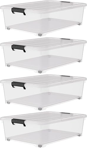 Miniatura 7 de Contenedor transparente de 25 cuartos de galón con rueda, caja de almacenamiento de plástico debajo de la cama, paquete de 4