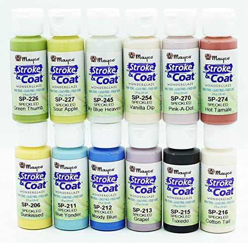 Creative Hobbies Speckled Mayco Stroke and Coat Wonderglaze for Bisque - 12 Assorted 2oz Jars with How to Paint Pottery Book