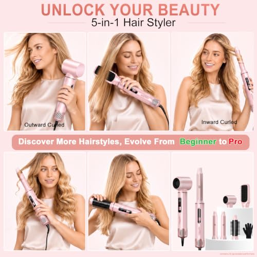 Image of 5 in 1 air Styler, Blow Dryer Brush Set with Auto-Wrap Curler | 1000W Hot Air Styler & LED Temperature Display, Negative-Ion Airflow and 5-in-1 Styling for Drying, Curling, Straightening.