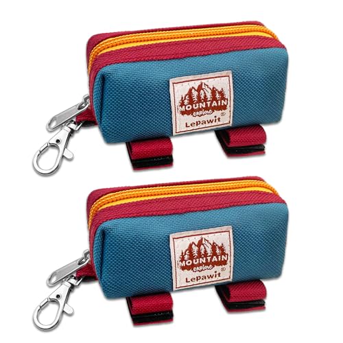 Image of Dog Poop Bag Holder Zippered Pouch, Portable Dog Poop Bag Dispenser with 1 Metal Clip, Fashion Color Matching Canvas Waste Bag Holder for Leashes - 2pack