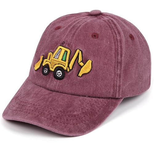 BSBUY Unisex Kinder Basecap Trucker Cap Baseball Cap Hut Einstellbare Kappe Sommer Mütze Traktor Caps Jungen Bagger Sonnenhüte Baseballkappe Hüte Kinder Schirmmütze für Outdoor Running Reisen(Weinrot)