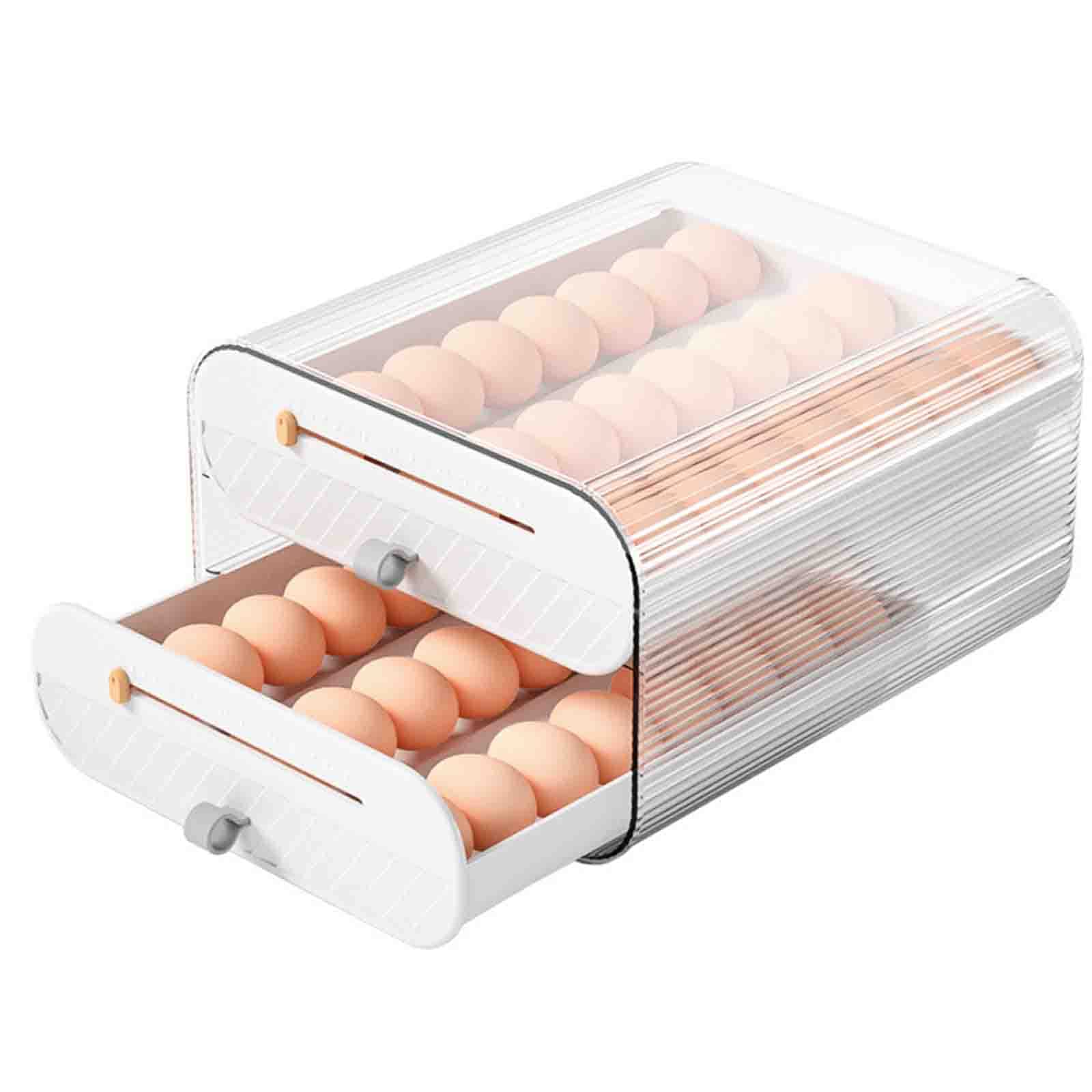 Contenedor de almacenamiento de huevos, cajón de 2 capas para refrigerador, bandeja de plástico apilable con capacidad para 36 huevos con asas, diseño deslizante