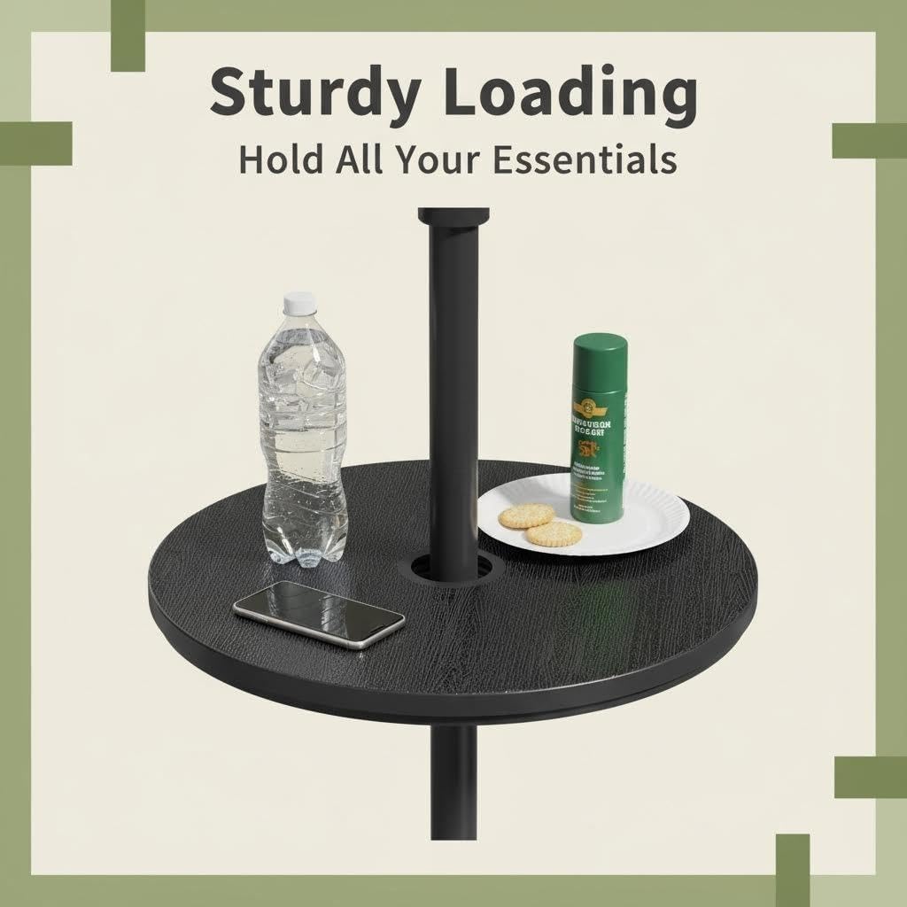 Umbrella Table, Umbrella Side Table, Patio Umbrella Table Tray with Hole, Beach Umbrella Base Table, Outdoor Table with Umbrella Hole for Garden, Balcony, Deck, Poolside, Black