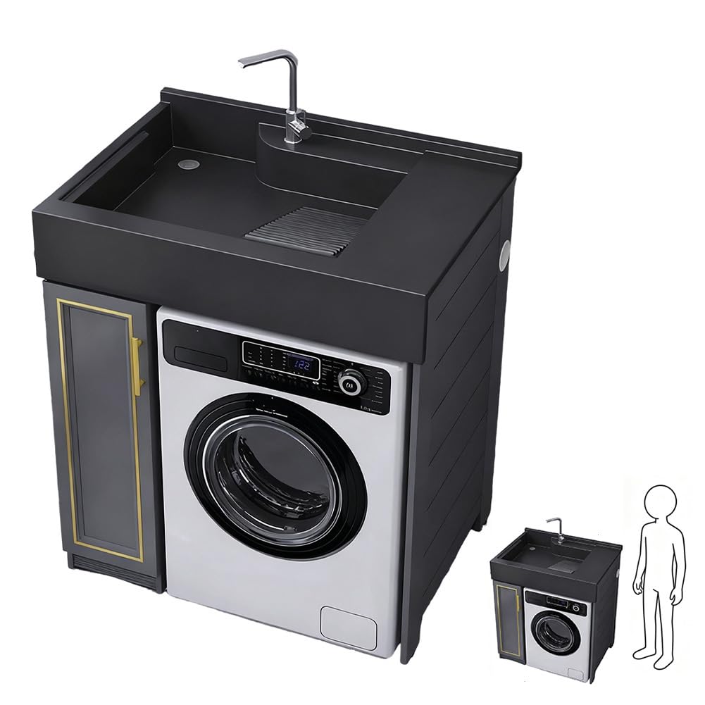 MegLob Modern All-In-One Multifunctional Sink And Cabinet Unit,Featuring A Sink And Faucet,Designed for Placement Above A Washing Machine And Dryer,Laundry Rooms,Utility Rooms,Left 80 * 60CM