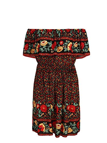 Image of Off Shoulder Boho Floral Swing Mini Dress Summer Strapless Pleated Short Dress