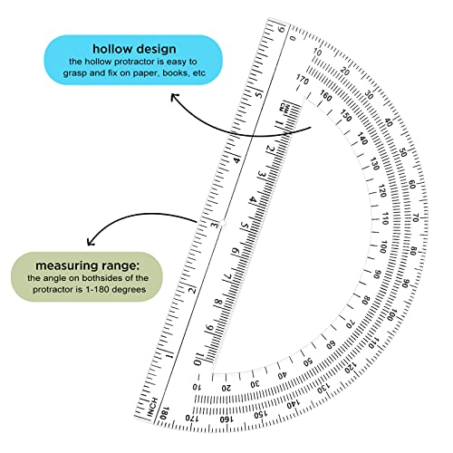 image for Zonon 2 Pcs 6 Inch 4 Inch Plastic Protractor Math Protractors 180 Degr