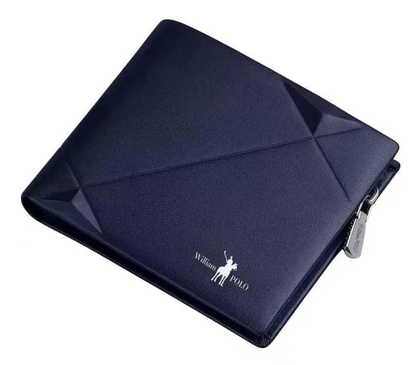 Carteira William Polo Couro Genuíno - Preto (Azul Marinho)